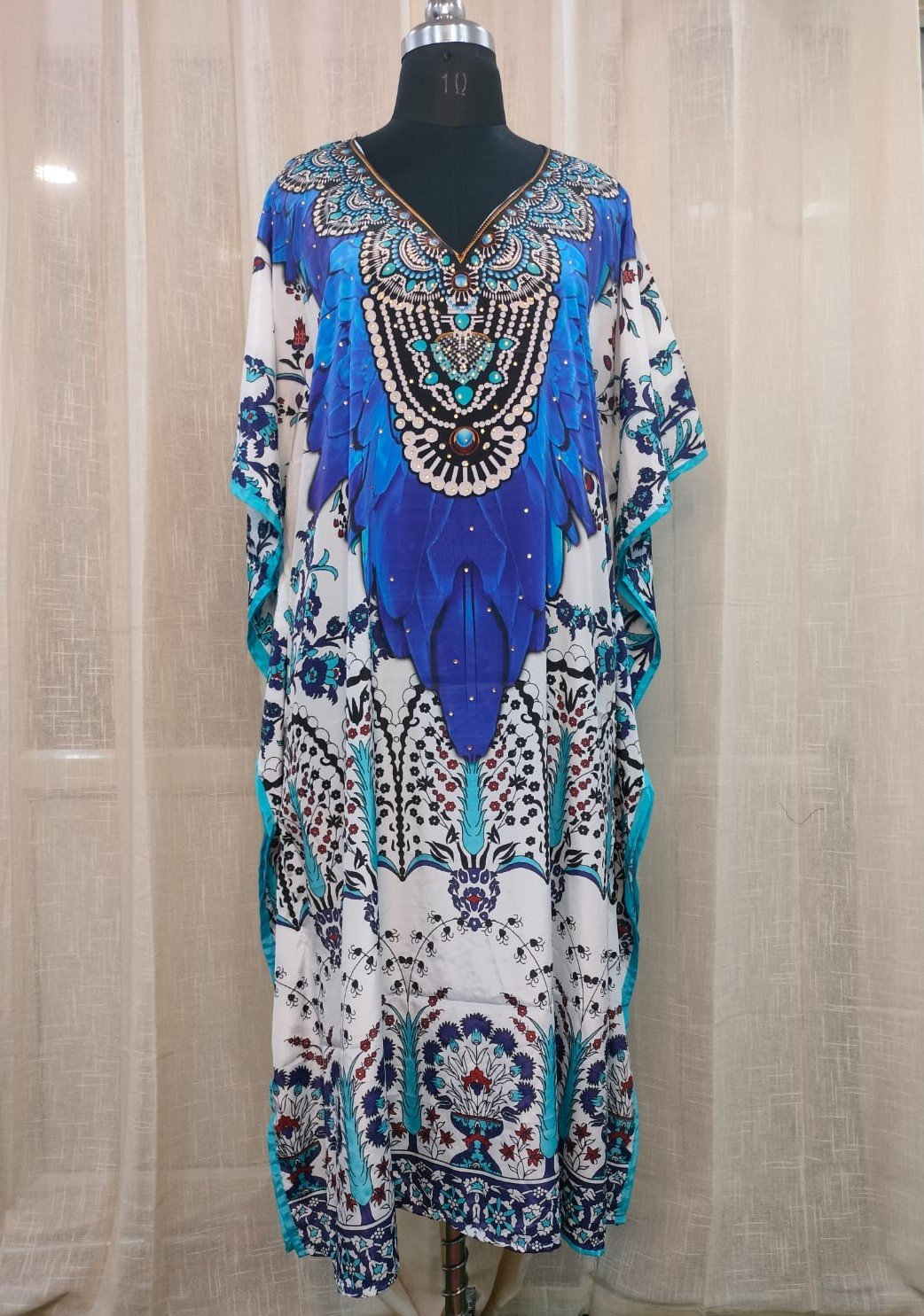 POLY CREPE DIGITAL PRINT LONG KAFTAN BLUE MULTY (1) 0052