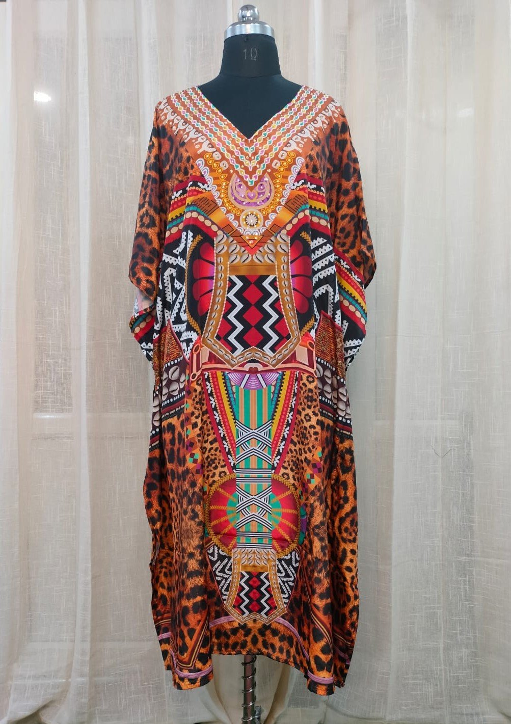 POLY CREPE DIGITAL PRINT LONG KAFTAN BROWN MULTY (1) 0053