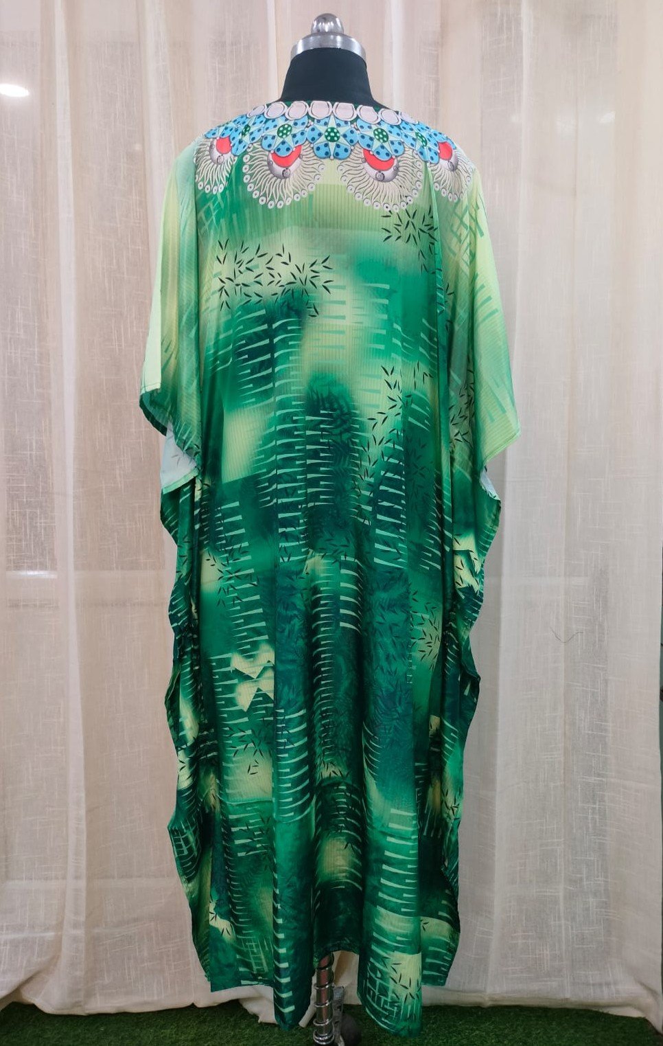 POLY CREPE DIGITAL PRINT LONG KAFTAN GREEN MULTY (2) 0055