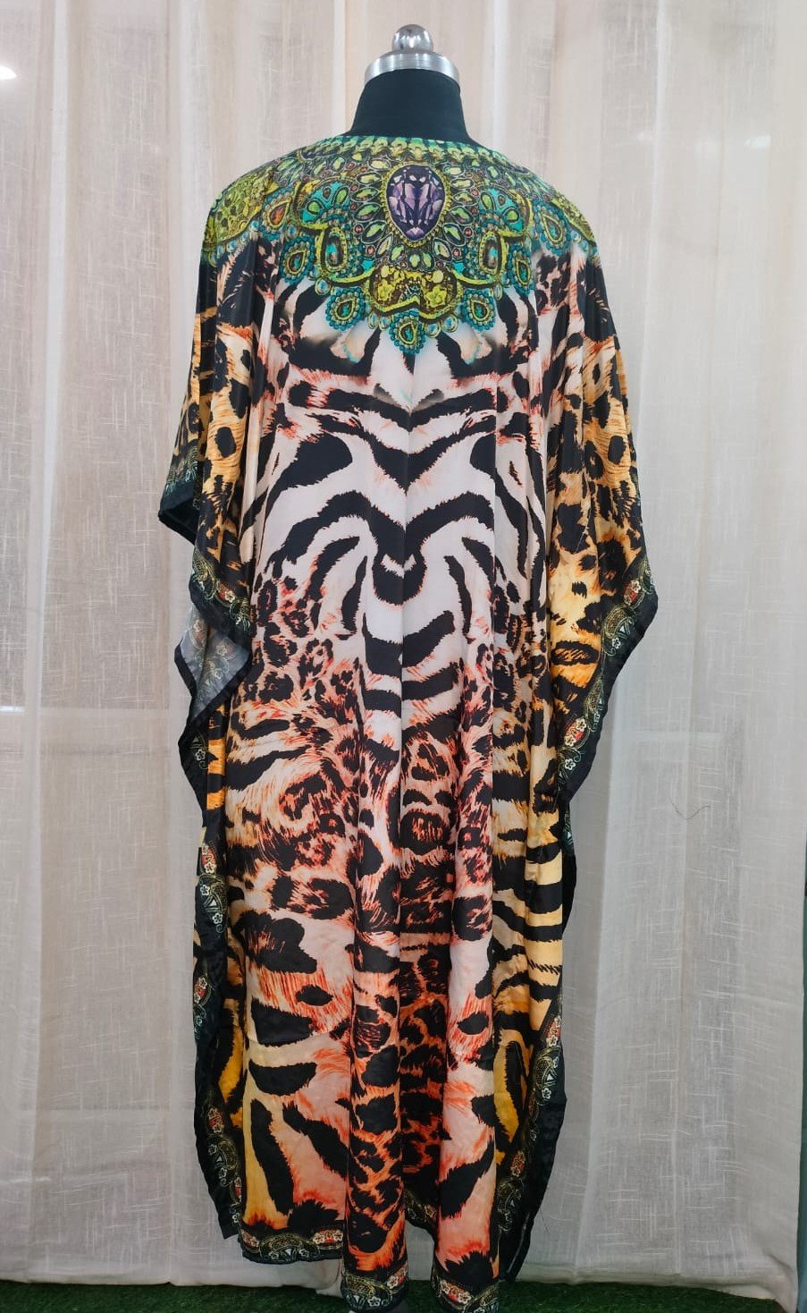 POLY CREPE DIGITAL PRINT LONG KAFTAN LIGHT BROWN MULTY (2) 0057