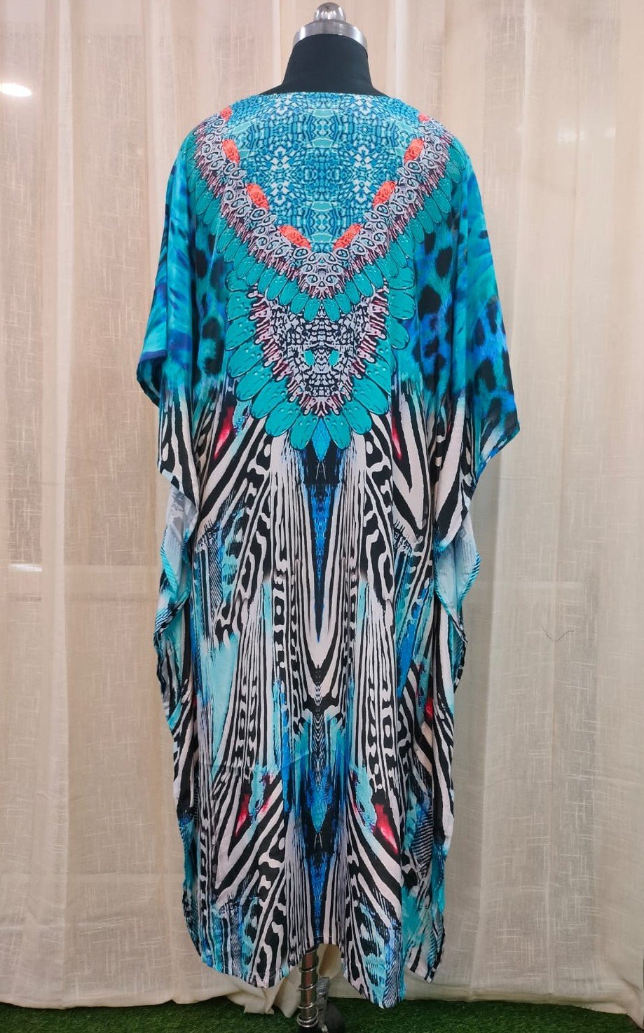 POLY CREPE DIGITAL PRINT LONG KAFTAN SKY BLUE MULTY (2) 0054