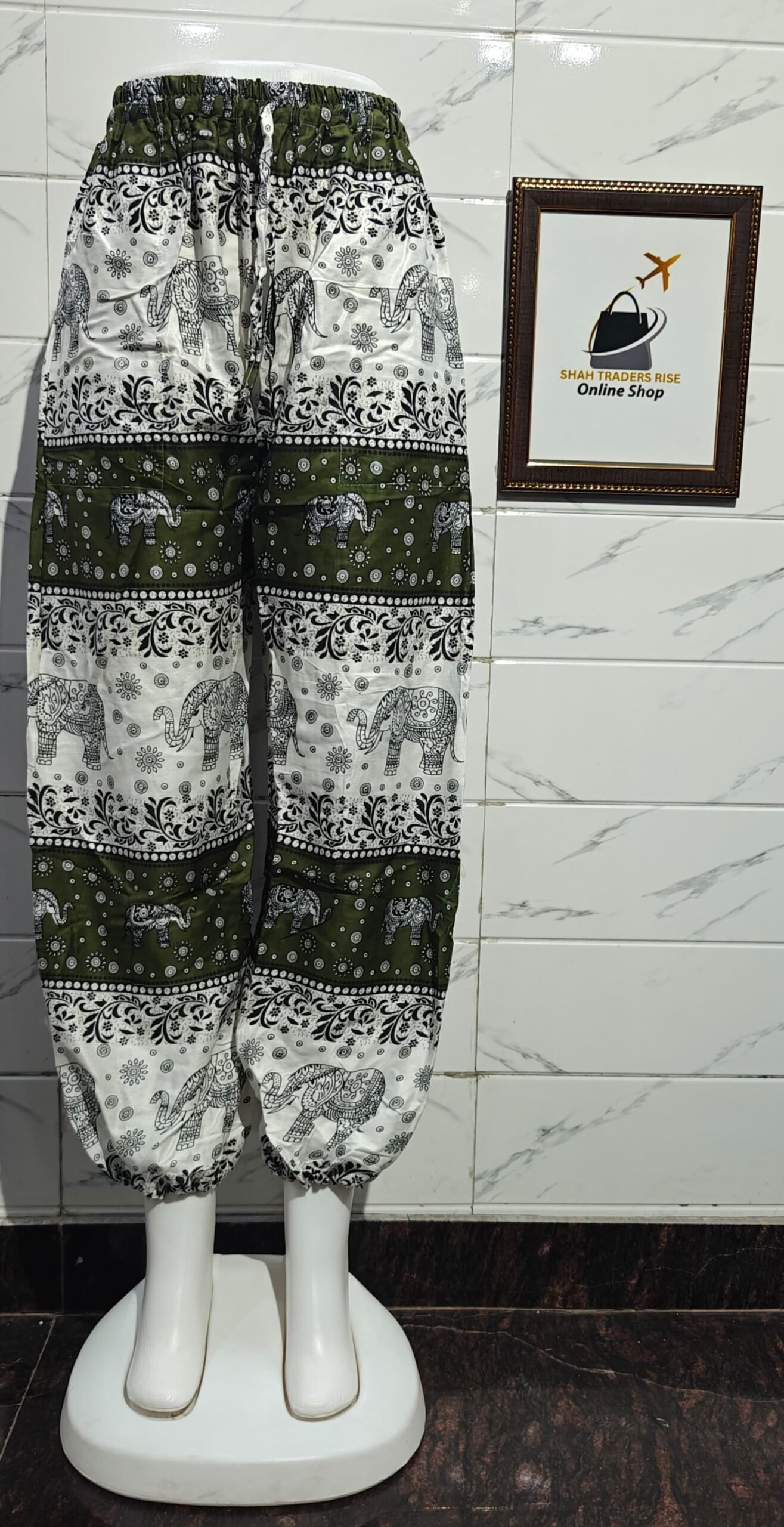 RAYON ELEPHANT MULTI BALOON TROUSER GREEN (1) 0031