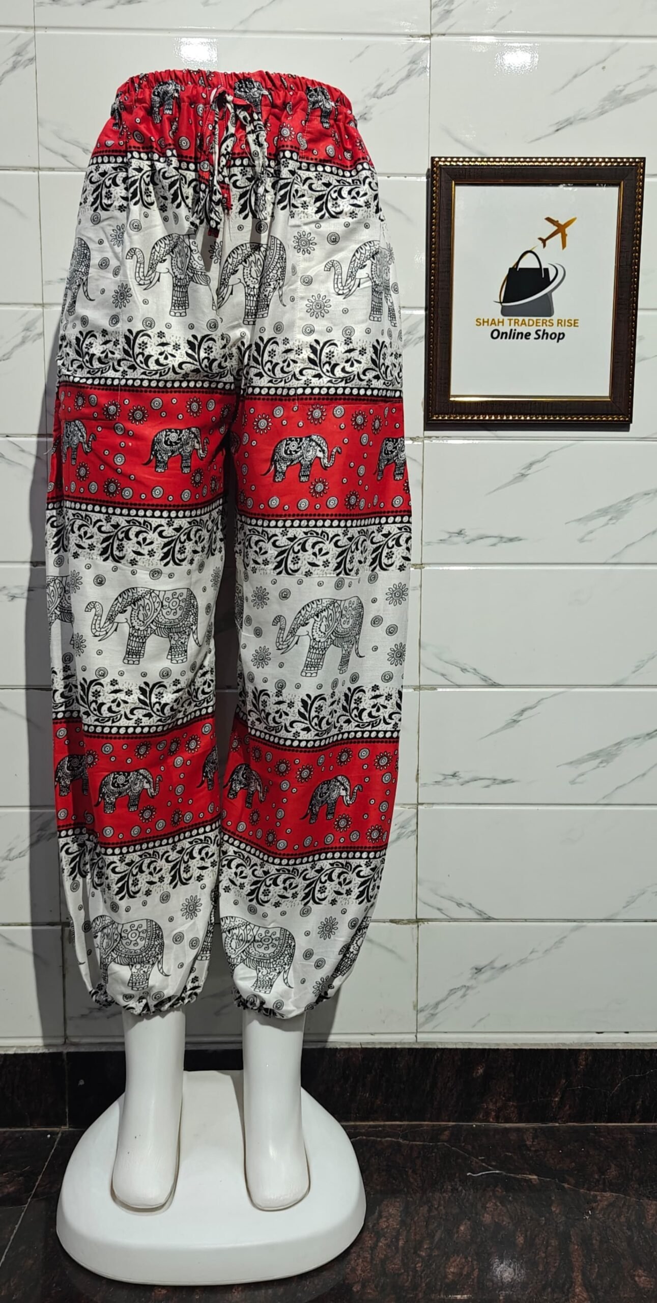 RAYON ELEPHANT MULTI BALOON TROUSER RED (1) 0029