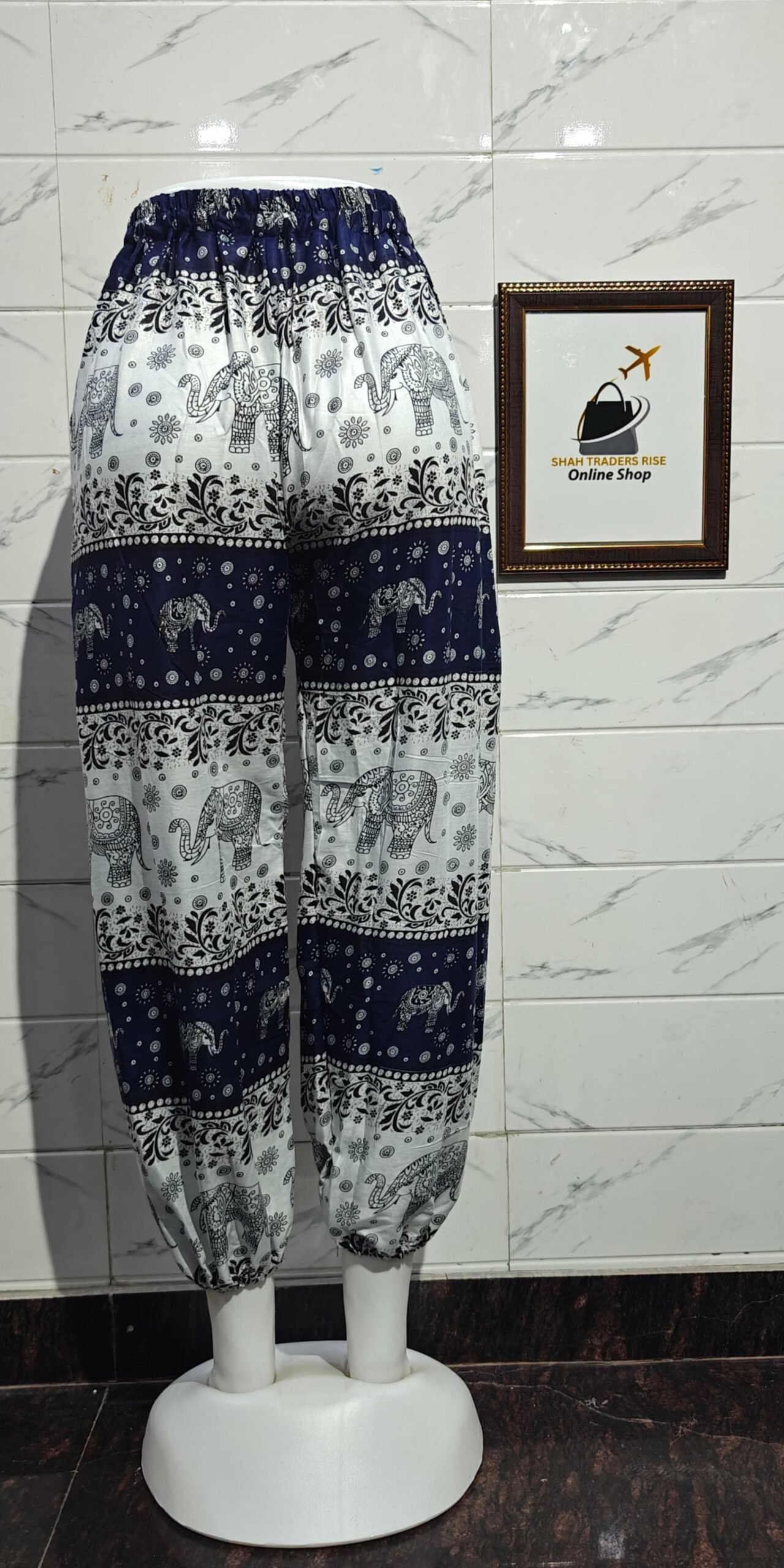 RAYON ELEPHANT MULTI DESING BALOON TROUSER BLUE (3) 0027
